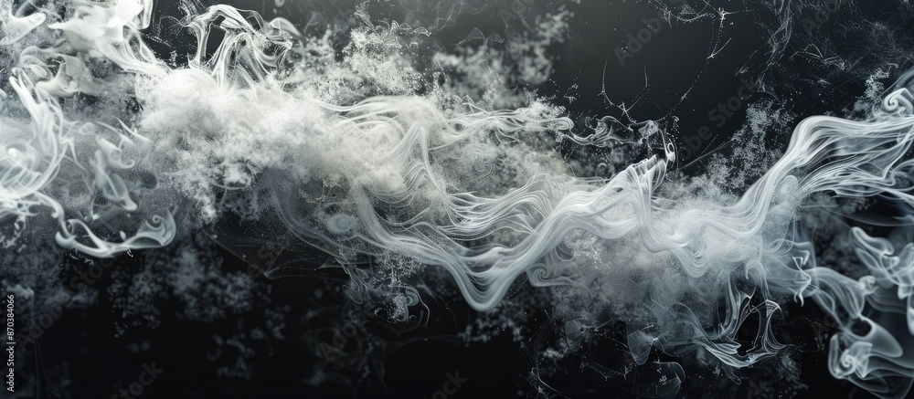 Fototapete abstract nature-themed overlay effect showcasing white smoke on a deep black background, featuring a