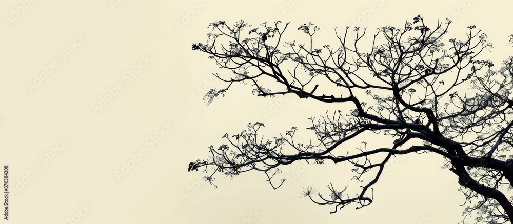 Poster a stunning picture of tree branches in silhouette with a striking background, featuring ample copy s