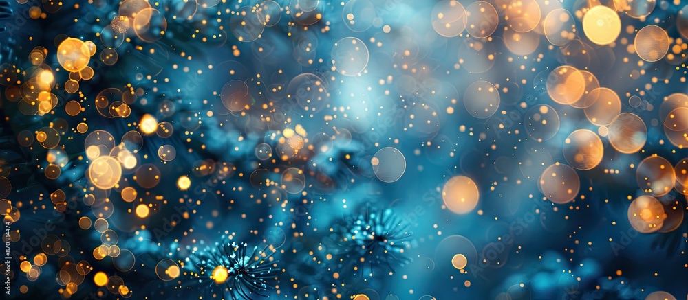 Poster blue festive background for christmas & new year with defocused circles bokeh, perfect for design wi