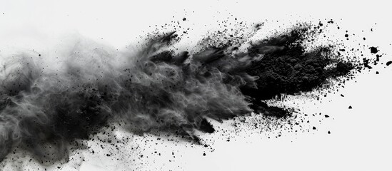 Fototapeta premium Capture the dynamic moment of black powder exploding or dispersing against a blank backdrop in a vivid copy space image.