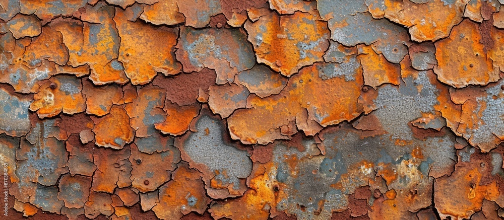 Poster a sheet of rusty metal with cracked, flaky paint offers an abstract texture suitable for a copy spac