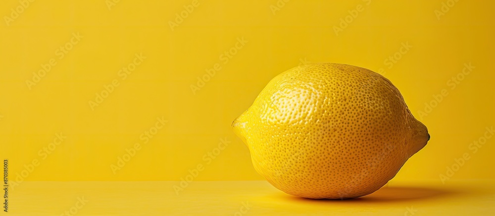 Poster close-up view of a lemon with copy space image against a vibrant yellow backdrop, embodying freshnes