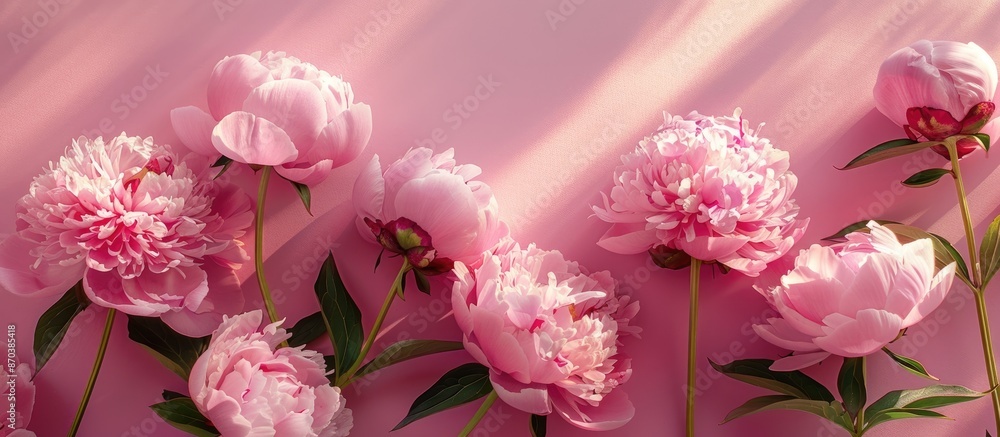 Aufkleber Pink peonies arranged with space for text in a spring-themed composition with a copy space image.