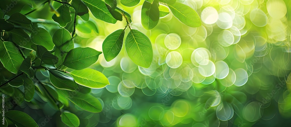Leinwandbilder blurry green leaves with natural bokeh create an abstract background with copy space image.