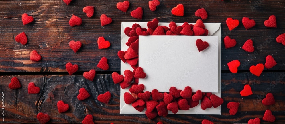 Aufkleber Heartwarming white note surrounded by small red hearts for Valentine's or special occasions with room for text or image, creating an adorable backdrop for various messages. copy space available