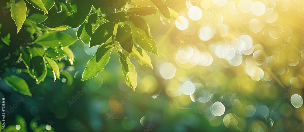 Poster blurred foliage and bright sunlight background for your text or advertisement with copy space image.