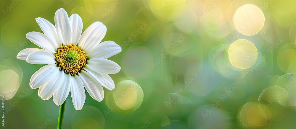 Poster a brazilian button flower or larkdaisy in full bloom against a soft focus green backdrop, perfect fo
