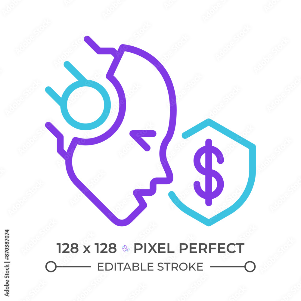 Poster ai protects two color line icon. credit card fraud detection. artificial intelligence solution. bank