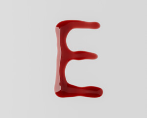 Letters made of red blood like liquid. 3d illustration of red alphabet isolated on white background