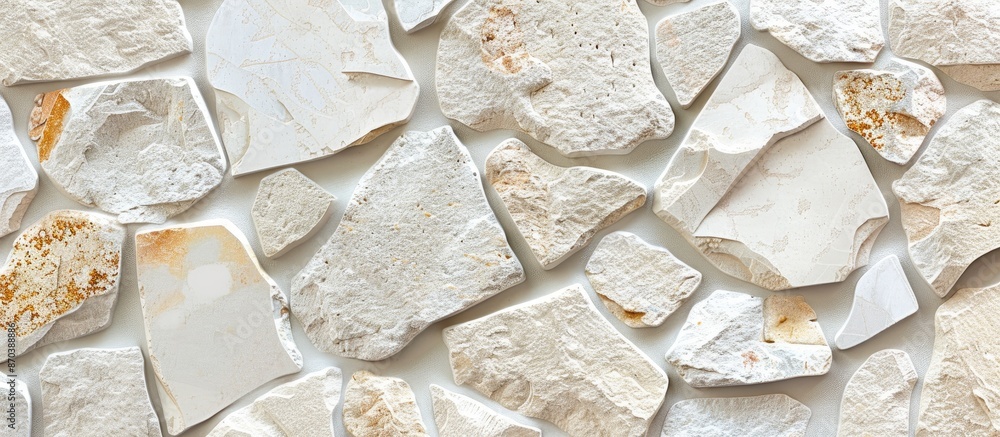 Poster a chic stone with a decorative mosaic featuring a beige rough texture, perfect for both floors and w