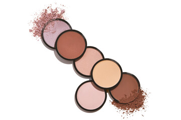 Round Crushed Eye Shadows on white background, top view. Professional Makeup Product