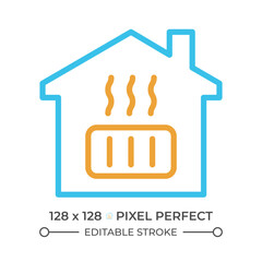 Central heating two color line icon. Home radiator. Public utility. Thermostat. Electric household appliance bicolor outline symbol. Duotone linear pictogram. Isolated illustration. Editable stroke