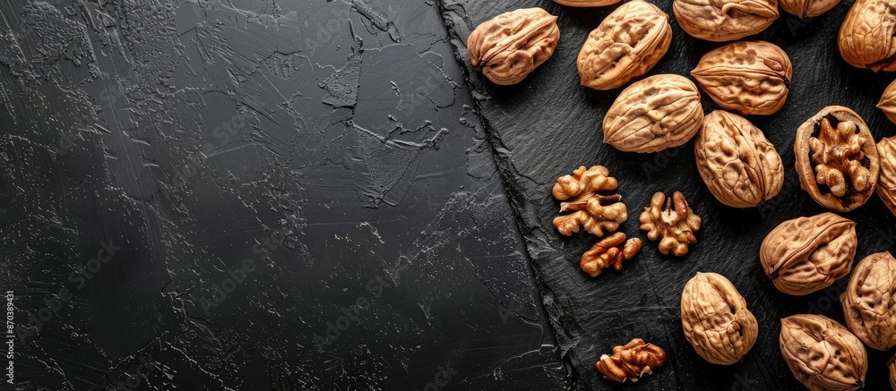 Poster Blank blackboard label with copy space image for walnuts.