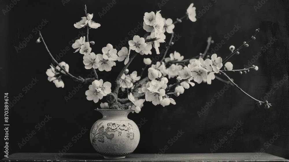 Poster a vase of white flowers sits on a table. the flowers are arranged in a way that makes them look like