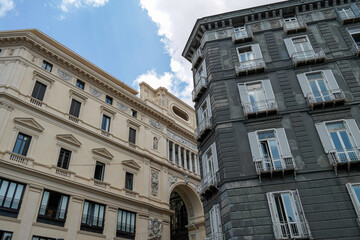 Facades of beautiful buildings in the center of Naples, Italy.