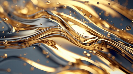 A close-up of flowing water, shimmering with golden and silver hues. background. 