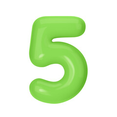 Numeral 5 - Green Plastic Balloon Number five Isolated on White Background. 3D Style Vector Illustration