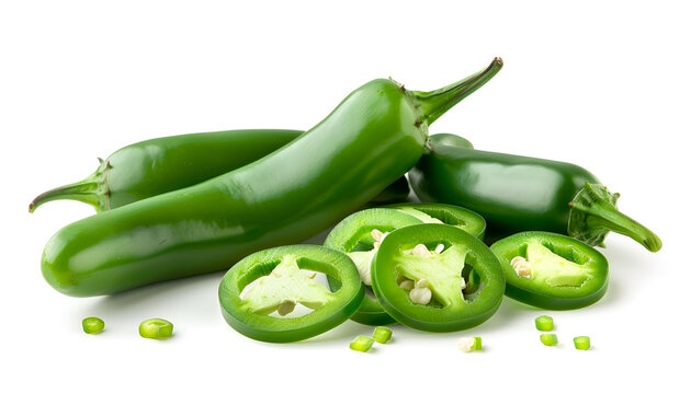 jalapeno peppers isolated on white background. Green chili pepper with clipping path and full depth of field