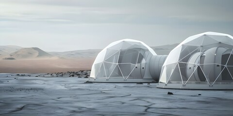Futuristic living in geodesic domes at a Mars colony with innovative design. Concept Futuristic Living, Geodesic Domes, Mars Colony, Innovative Design, Space Exploration