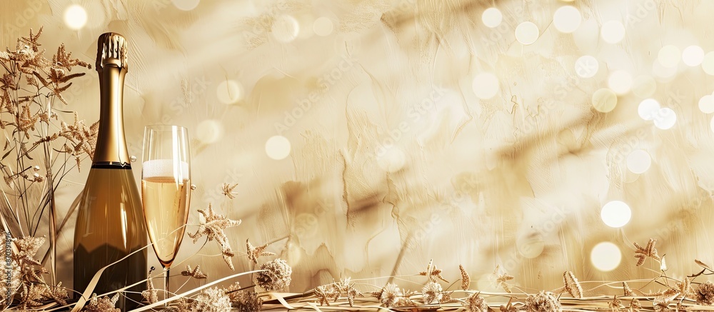 Poster stylized stock scene featuring champagne and grass elements set in warm beige earth tones with copy 