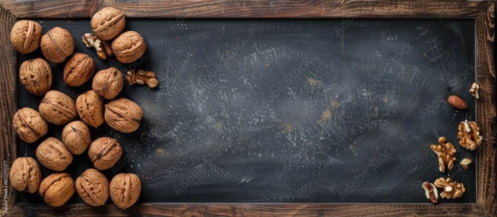Poster blank blackboard label with copy space image for walnuts.