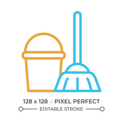 Sanitation services two color line icon. Housekeeping. Cleaning equipment. Mop and bucket. Utility service bicolor outline symbol. Duotone linear pictogram. Isolated illustration. Editable stroke