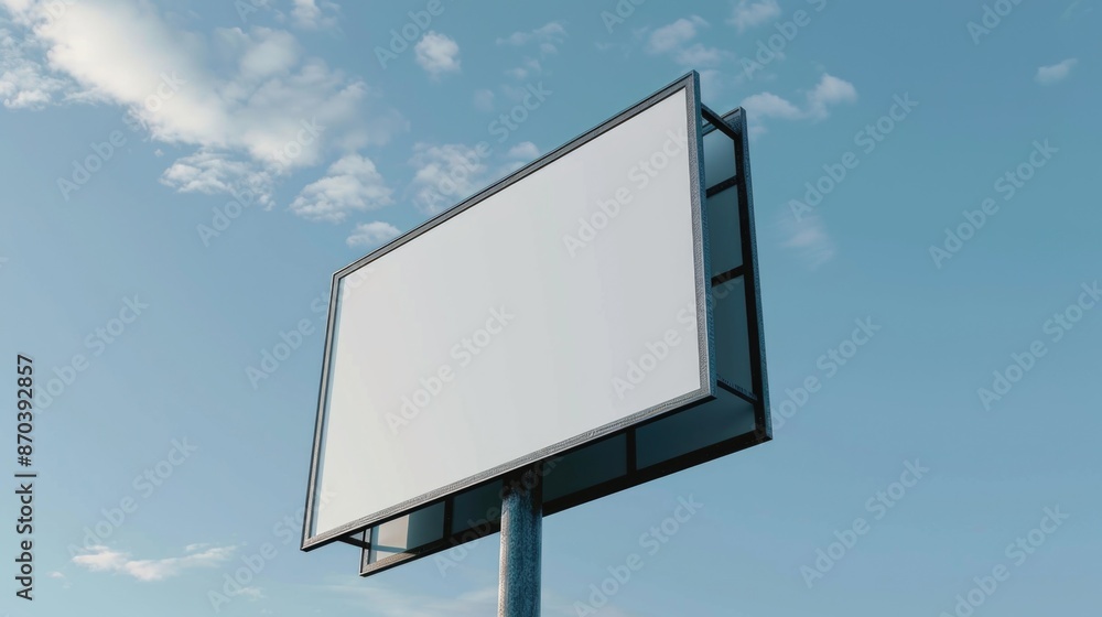 Poster a large billboard is standing in the sky with a clear blue background. the billboard is empty and ha