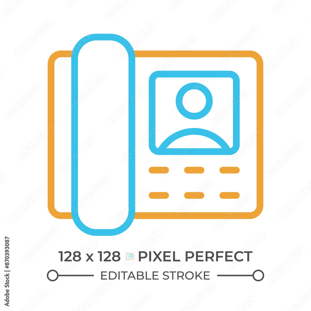 Poster Door phone two color line icon. Guest and resident communication. Intercom appliance. Video device bicolor outline symbol. Duotone linear pictogram. Isolated illustration. Editable stroke