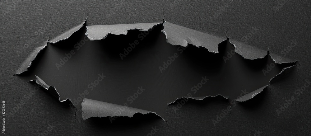 Aufkleber black paper with a torn hole and rip on a transparent background, perfect for overlaying a copy spac