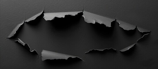 Black paper with a torn hole and rip on a transparent background, perfect for overlaying a copy space image.