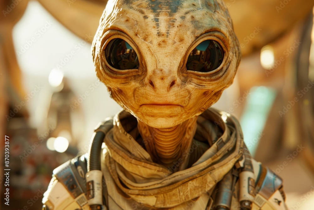 Poster close-up of a realistic 3d rendering of an alien creature. ai.