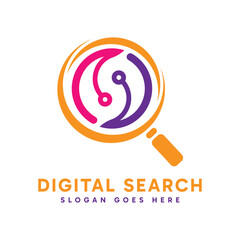 Digital Search logo design. Abstract magnifying glass combined with digital and tech element. Vector logo illustration.