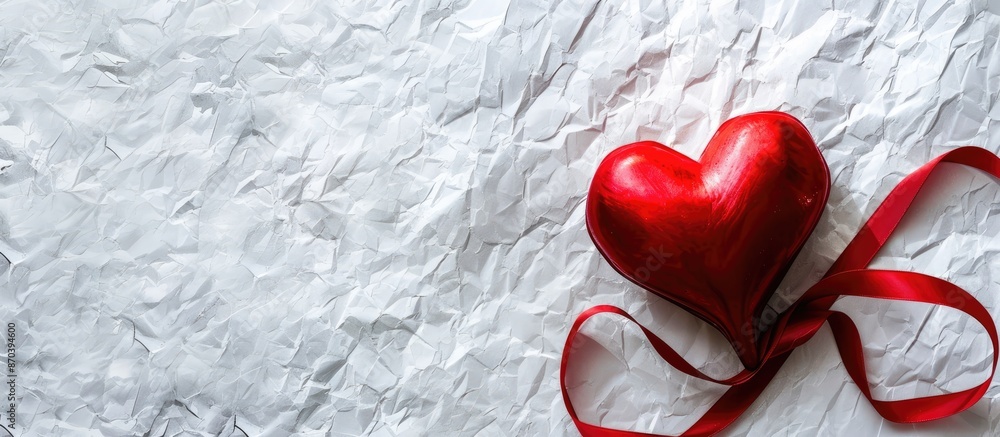 Aufkleber heart and ribbon on a white backdrop with copy space image.