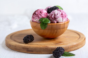 Delicious cream and blackberry ice cream.