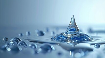 Fototapeta premium A drop of water is on the surface of a body of water. The drop is small and clear, and it is surrounded by other drops of water. Concept of calm and tranquility