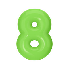Numeral 8 - Green Plastic Balloon Number eight Isolated on White Background. 3D Style Vector Illustration