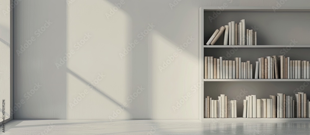 Aufkleber Books neatly arranged on a neutral wall with empty space for text or graphics in the foreground. copy space available