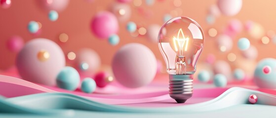 Light bulb and abstract shapes, vibrant background, idea concept, innovative design