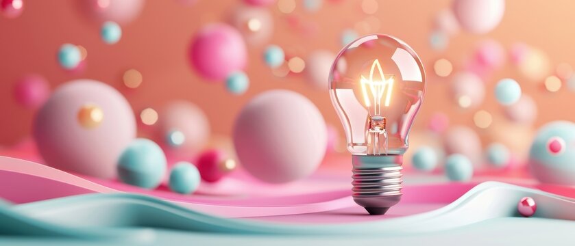 Light bulb and abstract shapes, vibrant background, idea concept, innovative design