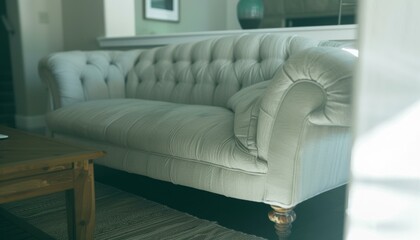 Chesterfield sofa in a living room. AI.