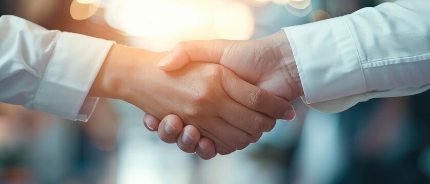 Hand shaking another hand, close-up, partnership concept, professional agreement, business deal