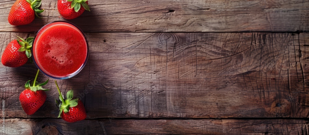 Aufkleber image of a strawberry smoothie on a wooden surface with ample copy space.