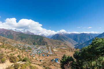 Beautiful village and airport in the Himalayas. Simikot village and airport in Humla, Nepal, gateway to Mansarovar and Kailash, Tibet.