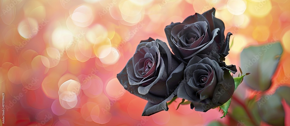 Aufkleber a lovely bundle of three black roses displayed on a blurred rose backdrop in nature, with ample copy