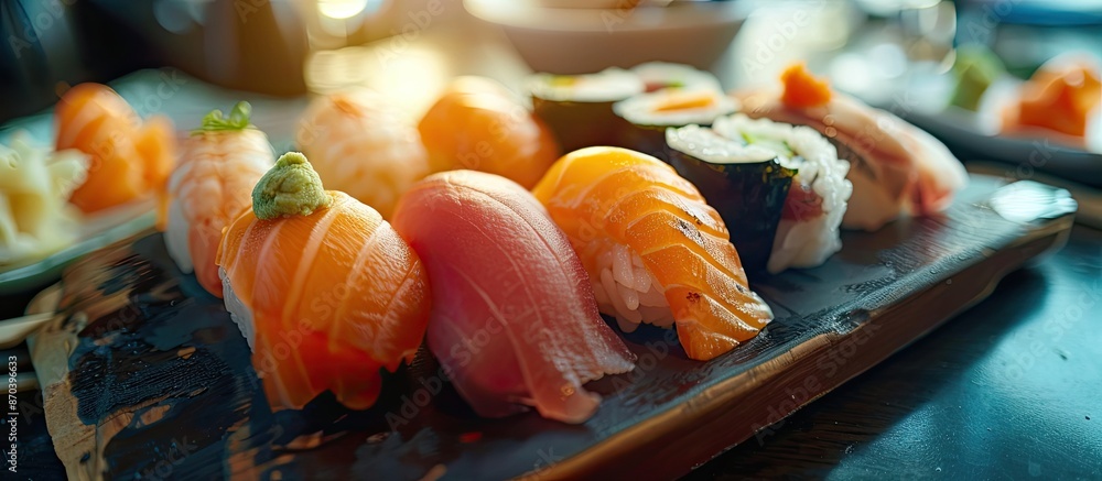 Poster A photo of the sushi I enjoyed, showing a delicious meal with appealing presentation and copy space image.
