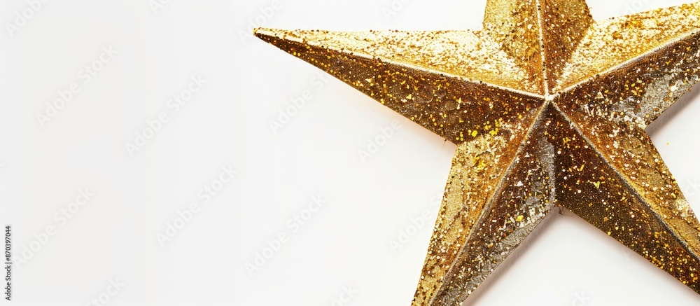 Aufkleber close-up top-view rendering of a shining christmas star in gold against a white backdrop with ample 