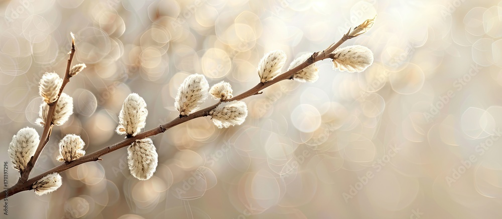 Aufkleber Catkins on a willow branch against a soft spring backdrop for a copy space image.