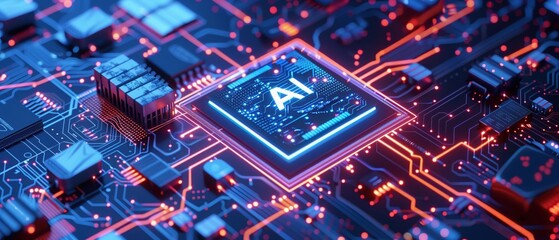 Obraz premium Futuristic digital technology background with chip and hologram text 