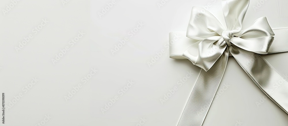 Poster White ribbon with matching bow for Christmas presents displayed on a white background with available copy space image.