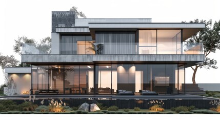 Fototapeta premium Modern Concrete House with Glass Walls